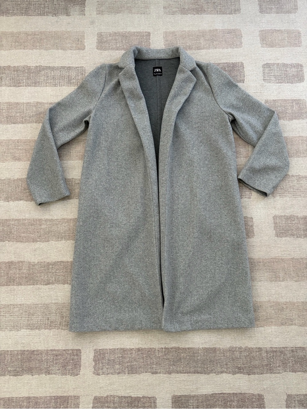 Zara Light Gray Open-Front Long Trench Coat